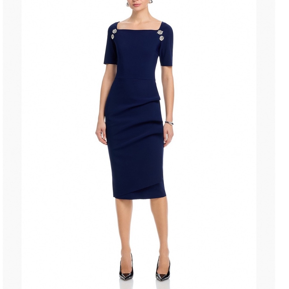 Chiara Boni La Petite Robe Molai Square Neck Dress Blu Notte Navy Blue Size 12